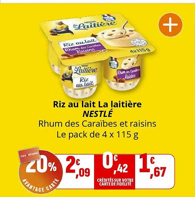 Riz au lait La laitière NESTLÉ Rhum des Caraïbes et raisins Le pack de 4 x 115 g