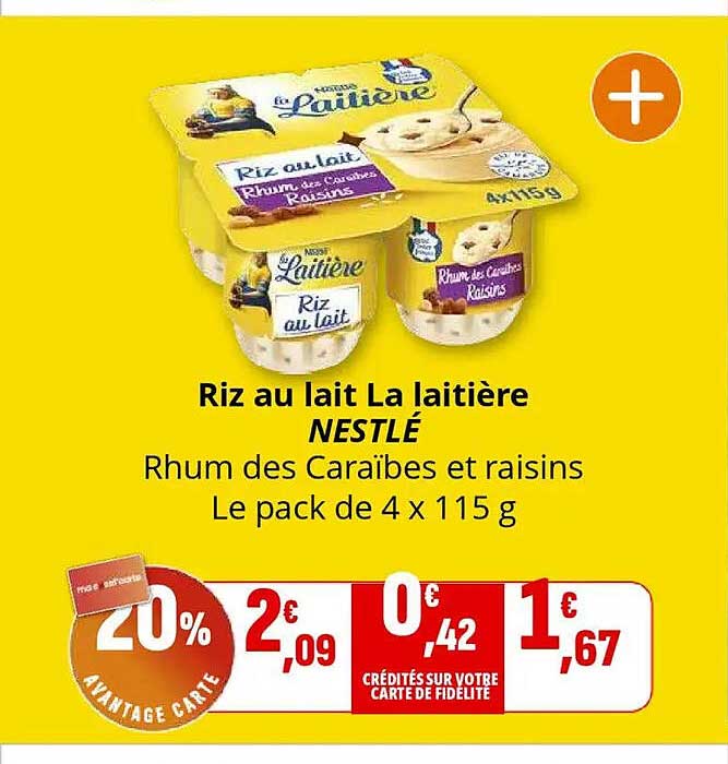 Riz au lait La laitière NESTLÉ Rhum des Caraïbes et raisins Le pack de 4 x 115 g