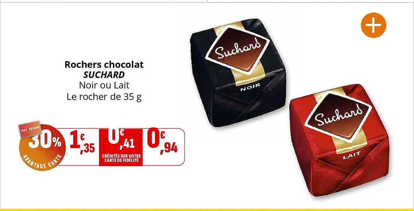 Rochers chocolat SUCHARD Noir ou Lait Le rocher de 35 g