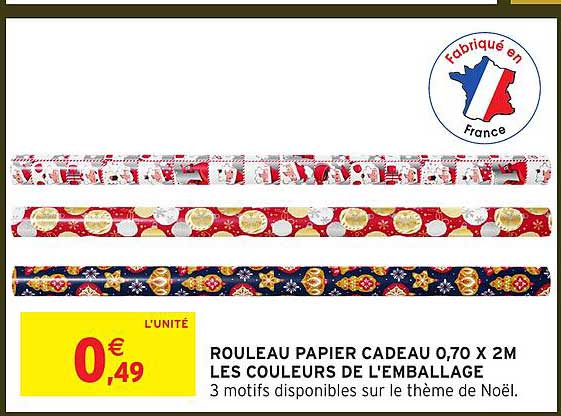 ROULEAU PAPIER CADEAU 0,70 X 2M LES COULEURS DE L'EMBALLAGE