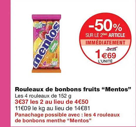 Rouleaux de bonbons fruits "Mentos"