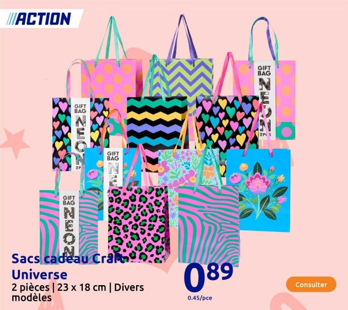 Sacs cadeau Craft Univers - 2 pièces | 23 x 18 cm | Divers modèles