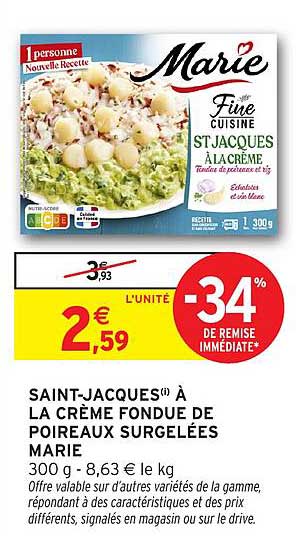 SAINT-JACQUES® À LA CRÈME FONDUE DE POIREAUX SURGELÉES MARIE