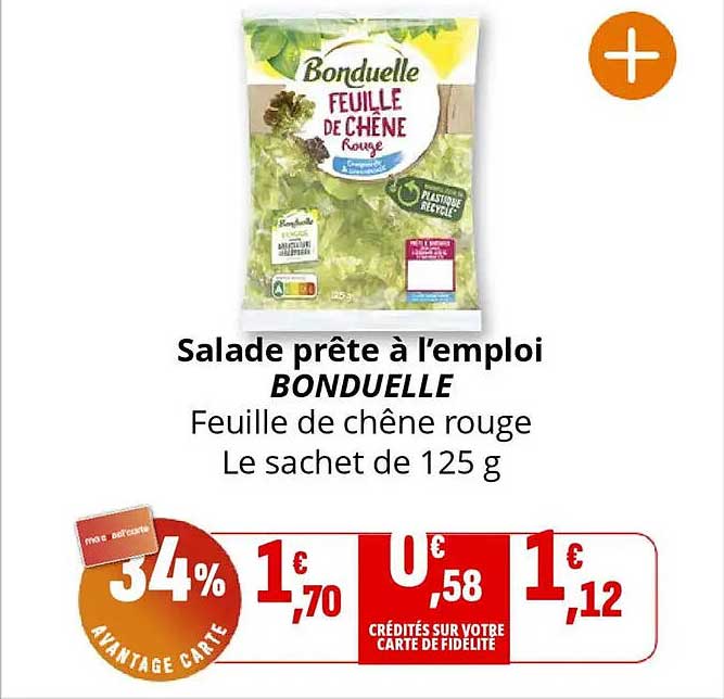 Salade prête à l’emploi BONDUELLE Feuille de chêne rouge Le sachet de 125 g