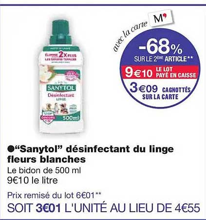 "Sanytol" désinfectant du linge fleurs blanches