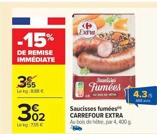 Saucisses fumées(n) CARREFOUR EXTRA