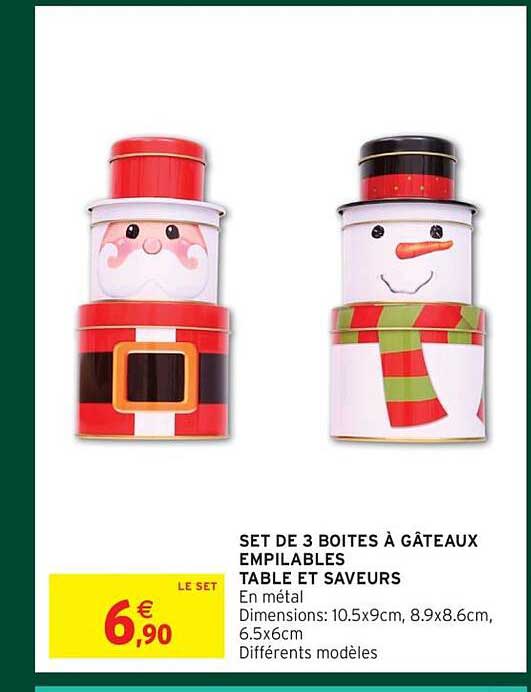 SET DE 3 BOITES À GÂTEAUX EMPILABLES TABLE ET SAVEURS