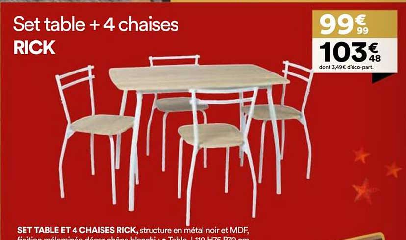 Set table + 4 chaises RICK