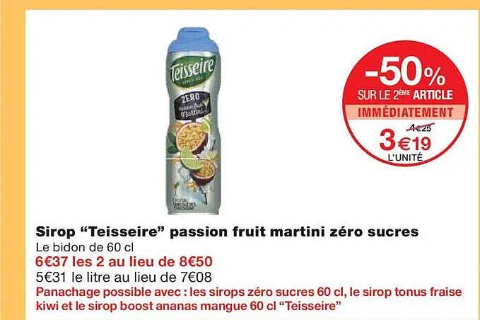 Sirop “Teisseire” passion fruit martini zéro sucres