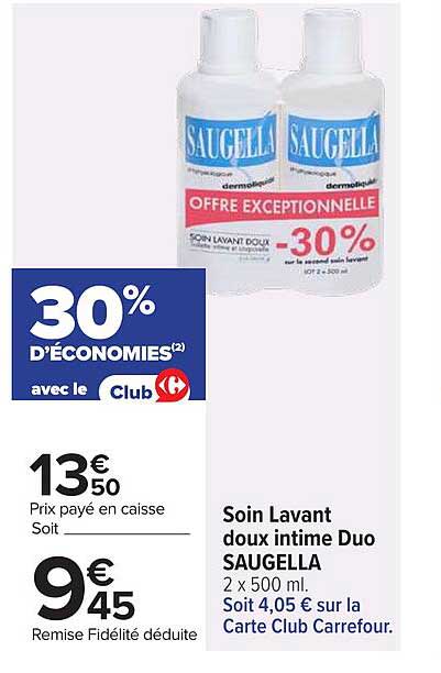 Soin Lavant doux intime Duo SAUGELLA 2 x 500 ml.