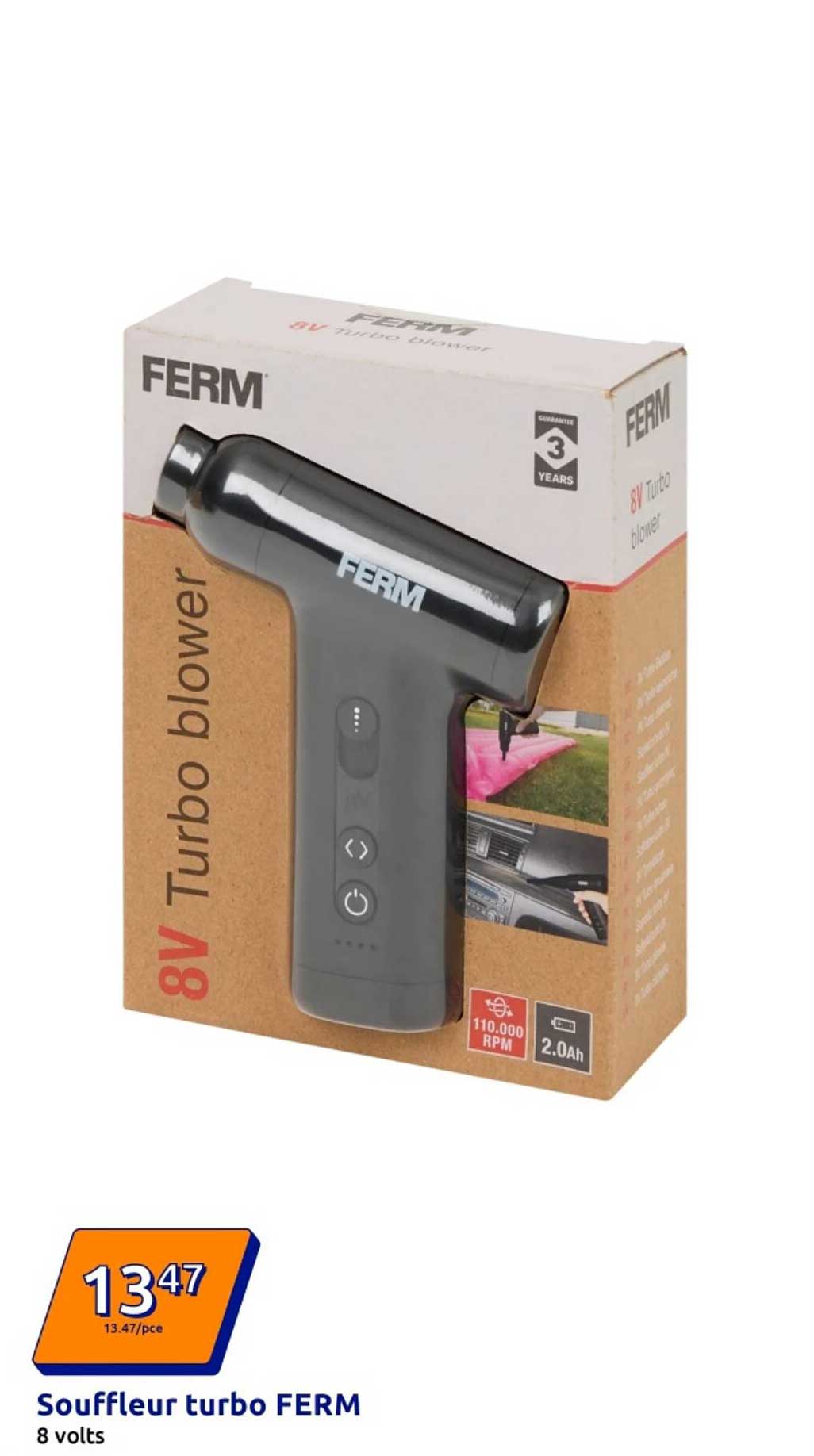 Souffleur turbo FERM 8 volts