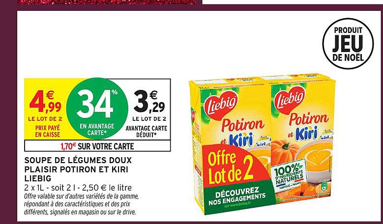 SOUPES DE LÉGUMES DOUX PLAISIR POTIRON ET KIRI LIEBIG