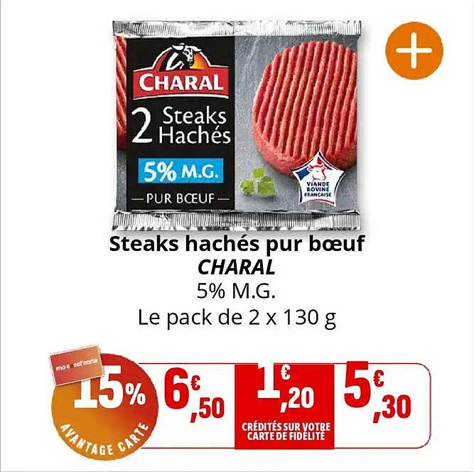 Steaks hachés pur bœuf CHARAL 5% M.G.