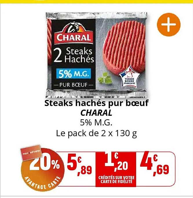 Steaks hachés pur bœuf CHARAL 5% M.G.