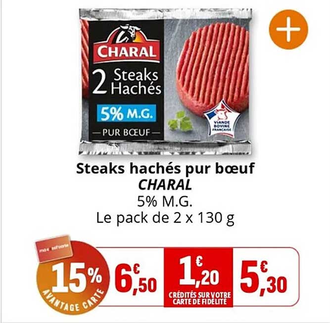 Steaks hachés pur bœuf CHARAL 5% M.G.