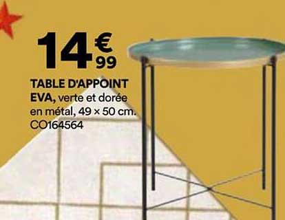 TABLE D'APPOINT EVA, verte et dorée en métal, 49 x 50 cm.
