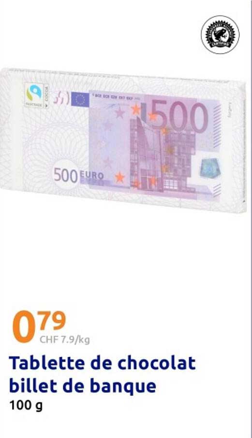 Tablette de chocolat billet de banque