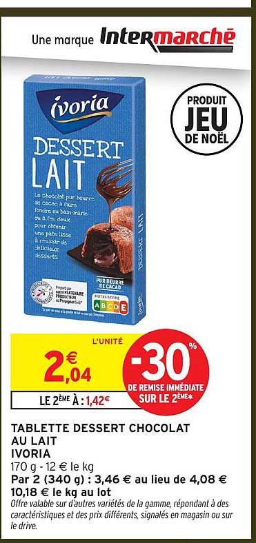 TABLETTE DESSERT CHOCOLAT AU LAIT IVORIA