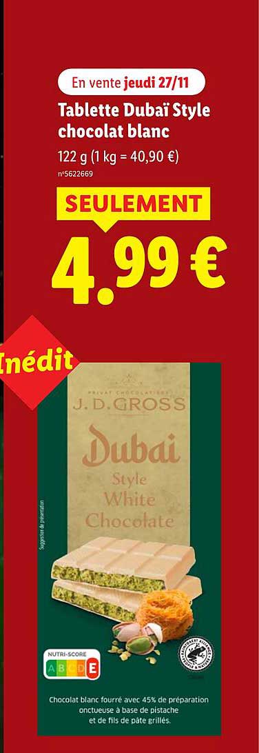 Tablette Dubaï Style chocolat blanc