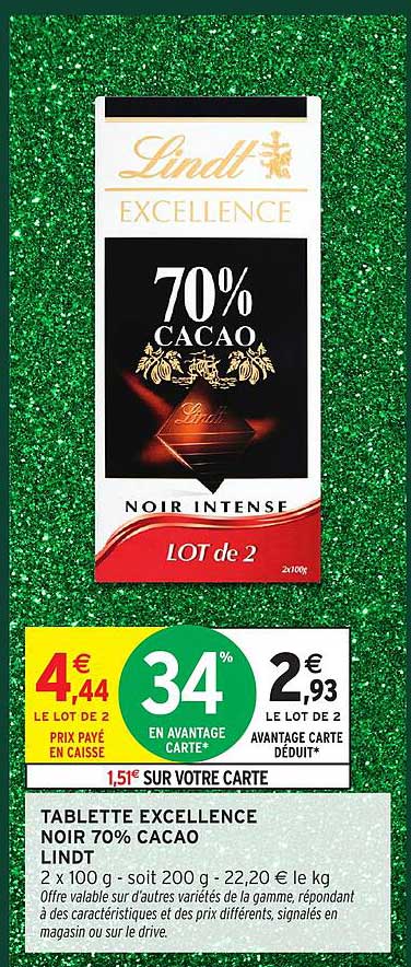 TABLETTE EXCELLENCE NOIR 70% CACAO LINDT