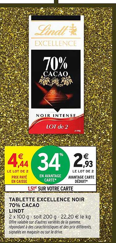 TABLETTE EXCELLENCE NOIR 70% CACAO LINDT