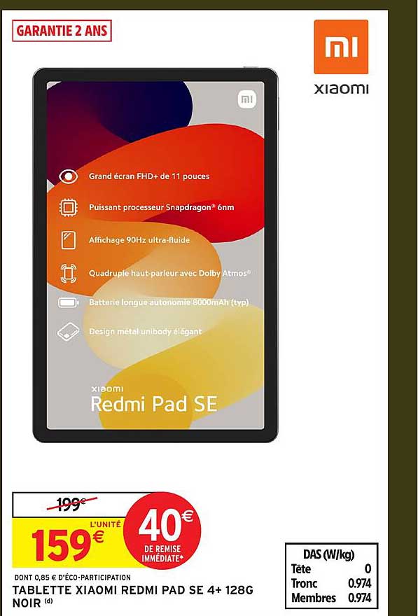 TABLETTE XIAOMI REDMI PAD SE 4+ 128G NOIR