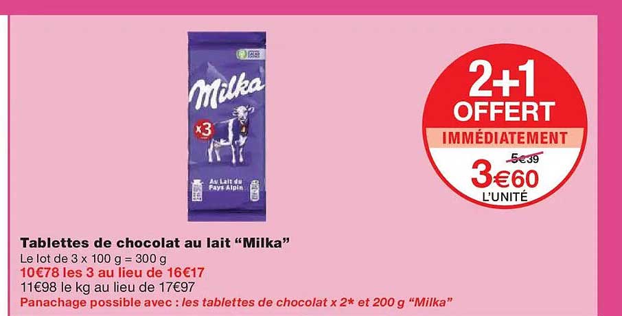 Tablettes de chocolat au lait "Milka"