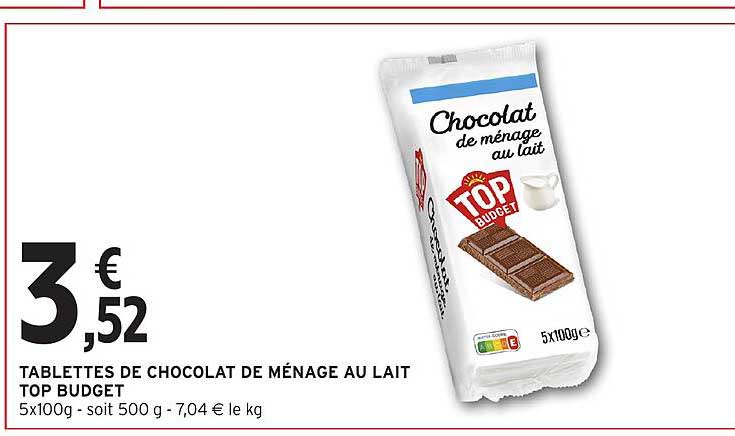 TABLETTES DE CHOCOLAT DE MÉNAGE AU LAIT TOP BUDGET