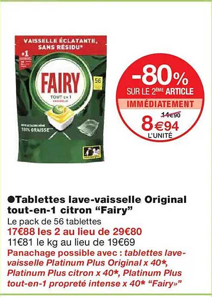 Tablettes lave-vaisselle Original tout-en-1 citron “Fairy”