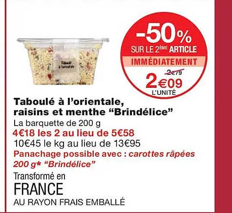 Taboulé à l'orientale, raisins et menthe "Brindélice"