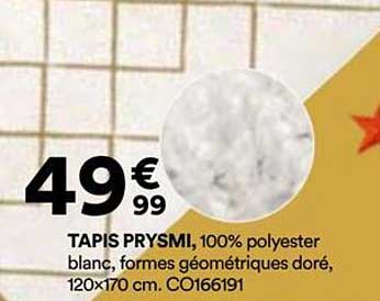 TAPIS PRYSMI, 100% polyester blanc, formes géométriques doré, 120x170 cm. CO166191