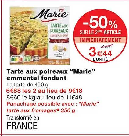 Tarte aux poireaux “Marie” emmental fondant