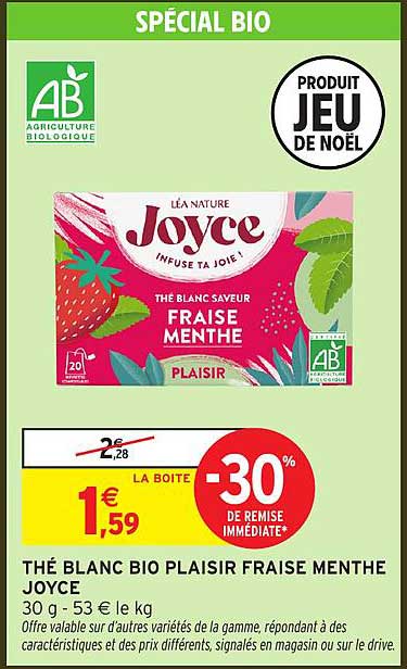 THÉ BLANC BIO PLAISIR FRAISE MENTHE JOYCE