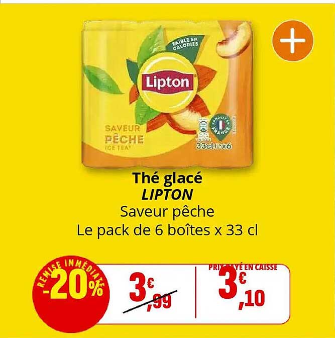 Thé glacé LIPTON Saveur pêche Le pack de 6 boîtes x 33 cl