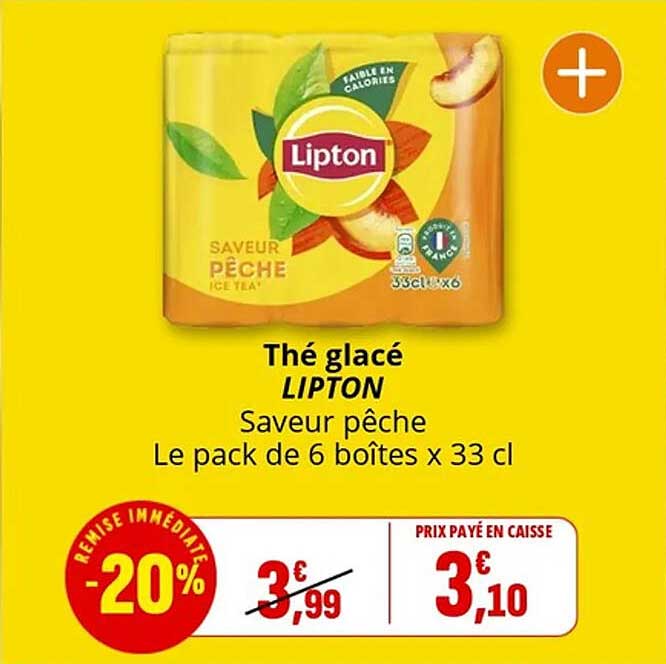 Thé glacé LIPTON Saveur pêche Le pack de 6 boîtes x 33 cl