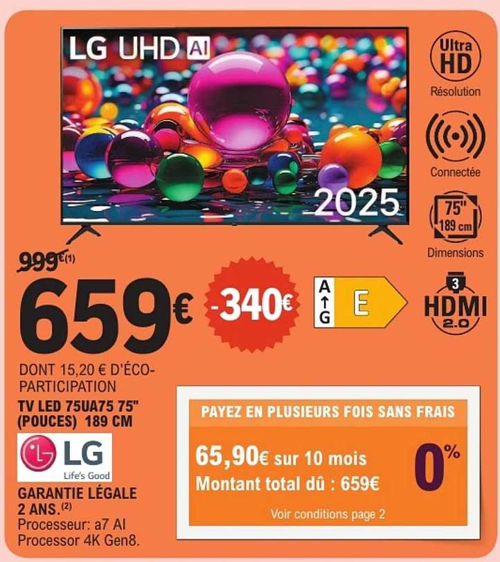 TV LED 75UA75 75'' (pouces) 189 cm