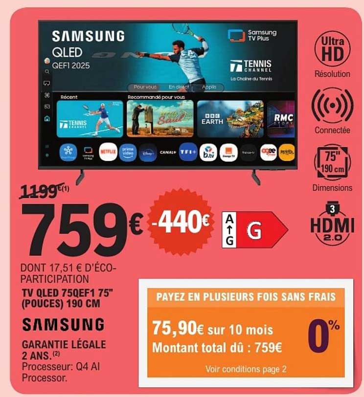 TV QLED 75QE4F 75 pouces 190 cm