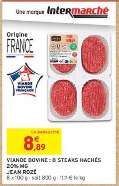 VIANDE BOVINE : 8 STEAKS HACHÉS 20% MG