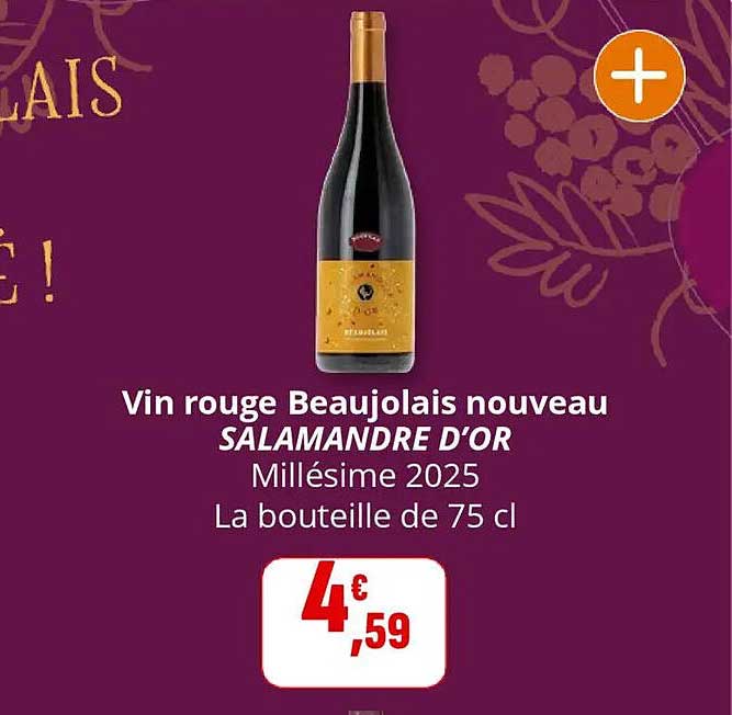 Vin rouge Beaujolais nouveau SALAMANDRE D'OR