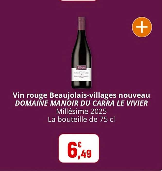 Vin rouge Beaujolais-villages nouveau DOMAINE MANOIR DU CARRA LE VIVIER