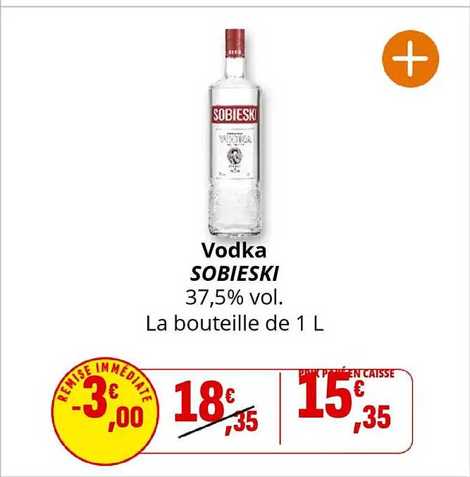 Vodka SOBIESKI 37,5% vol. La bouteille de 1 L