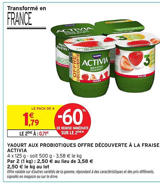 YAHOURT AUX PROBIOTIQUES OFFRE DÉCOUVERTE À LA FRAISE ACTIVA