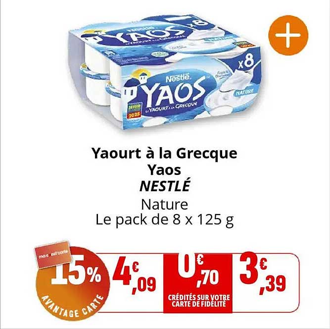 Yaourt à la Grecque Yaos NESTLÉ Nature Le pack de 8 x 125 g