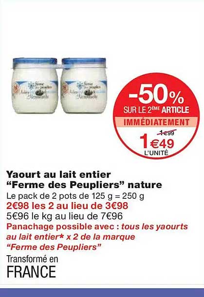 Yaourt au lait entier "Ferme des Peupliers" nature