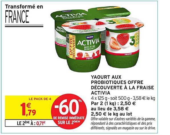 YAOURT AUX PROBIOTIQUES OFFRE DÉCOUVERTE À LA FRAISE ACTIVA