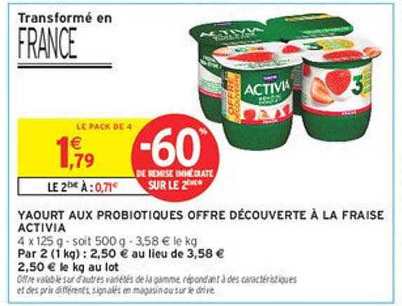 YAOURT AUX PROBIOTIQUES OFFRE DÉCOUVERTE À LA FRAISE ACTIVIA