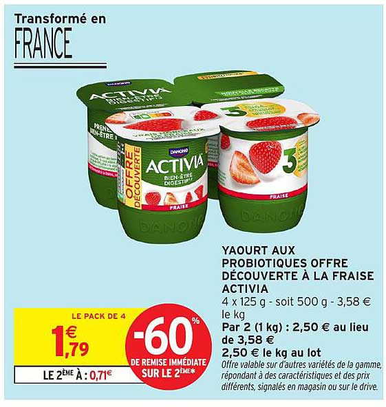 YAOURT AUX PROBIOTIQUES OFFRE DÉCOUVERTE À LA FRAISE ACTIVIA