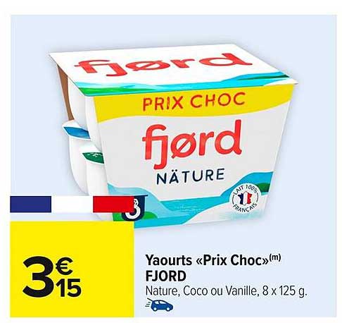 Yaourts «Prix Choc»(m) FJORD Nature, Coco ou Vanille, 8 x 125 g