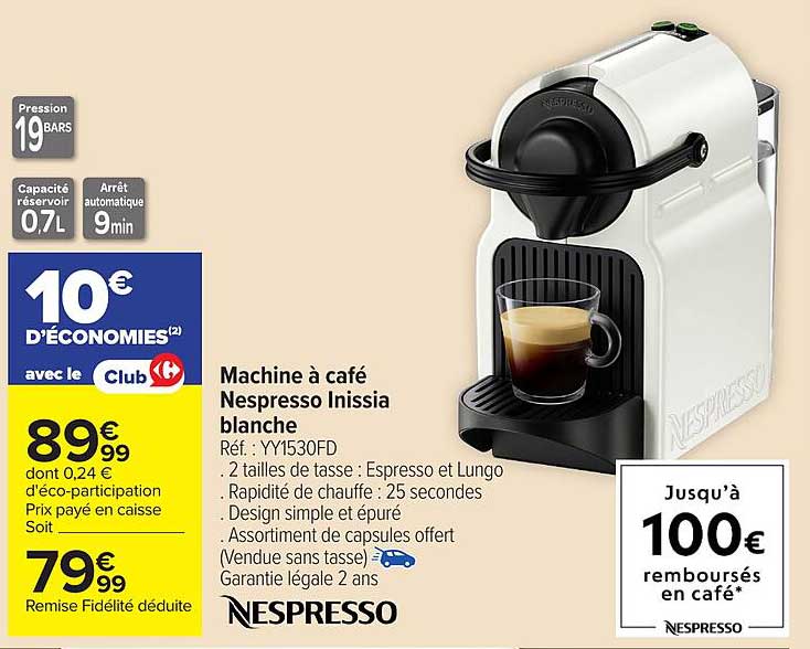 Machine à café Nespresso Inissia blanche