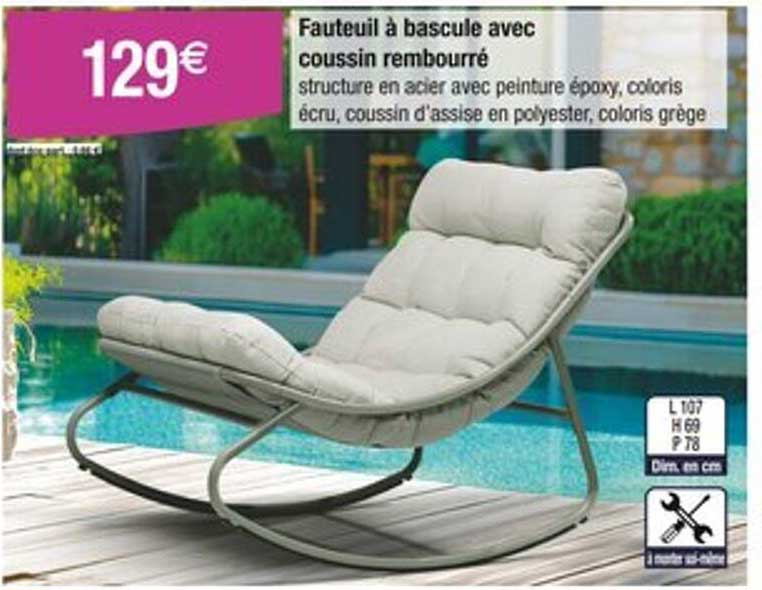 Fauteuil à bascule avec coussin rembourré